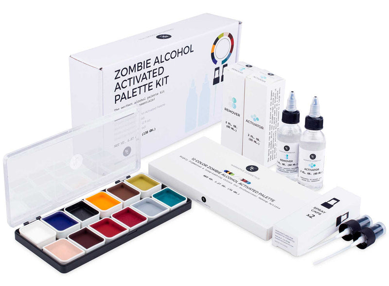 Narrative Cosmetics 12 Color Zombie Alcohol-Activated Professional SFX Makeup Palette Alcohol Activated Palettes Palette Only  